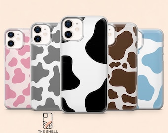 Custodia per telefono con stampa mucca, cover con motivo pelle di mucca per iPhone 17Pro, 16, 15, 14, 13, 12, Samsung S26, S25, S24, S23Fe, S22, A16, A56, Pixel 10, 9Pro
