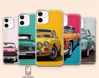 Custodia per telefono a tema auto vintage, cover classica retrò per iPhone 17Pro, 16, 15, 14, 13, 12, Samsung S26, S25, S24, S23Fe, A16, A56, Pixel 10, 9Pro