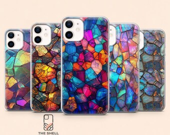 Mosaic Phone Case Stained Glass Colorful Cover for iPhone 17Pro, 16, 15, 14, 13, 12, Samsung S26, S25, S24, S23Fe, A16, A56, Pixel 10, 9 Pro