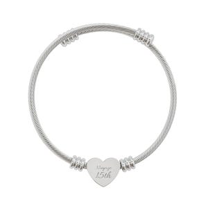 Engraved Heart Cuff Bracelet | Personalized Heart Bracelet, Stainless Steel Cable Cuff