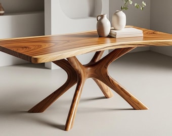 Mesa de centro de madera con borde natural: un mueble escultural de madera maciza que marca la diferencia.