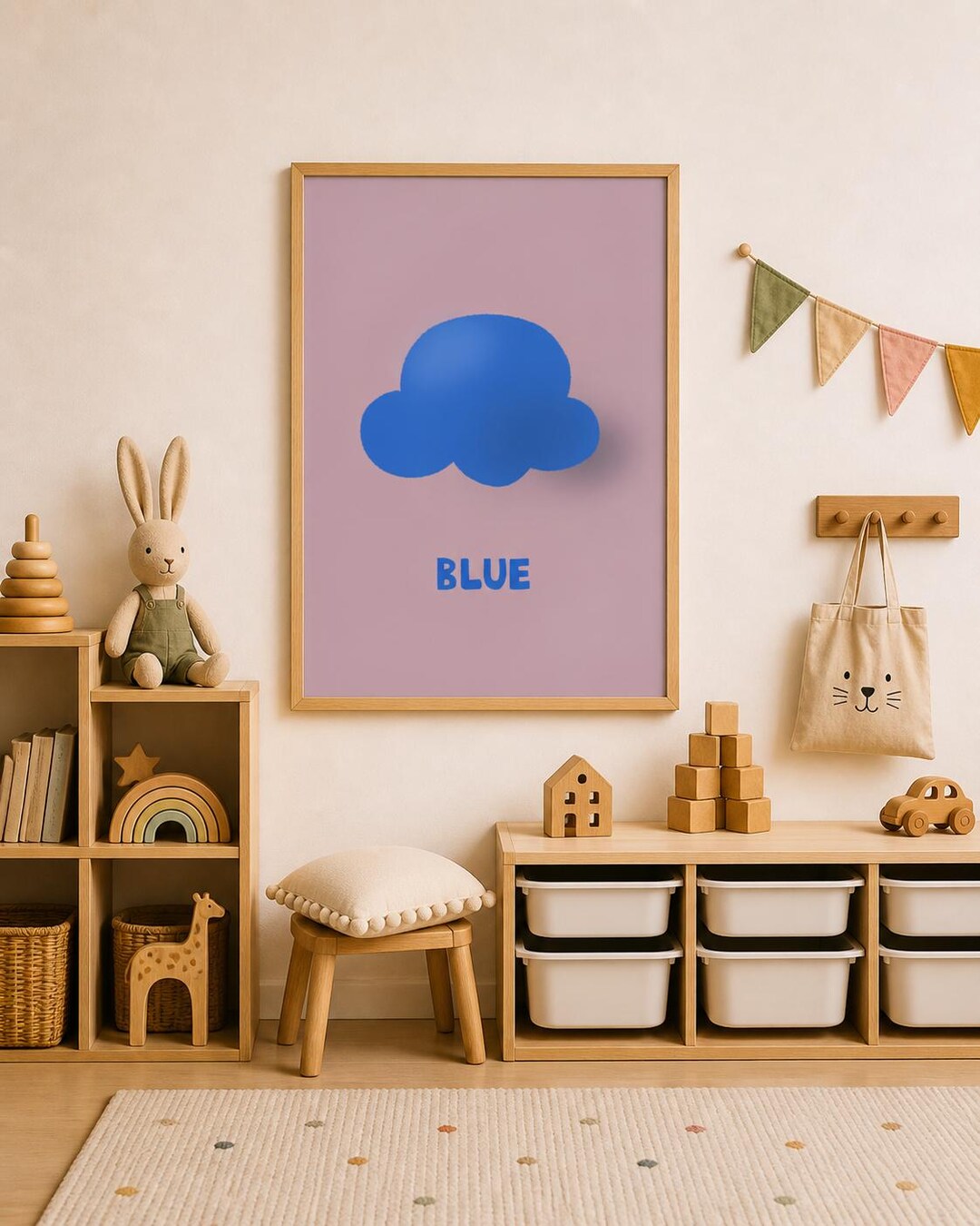 Blue Color Poster Printable, Cloud Wall Art, Nursery Minimal Print