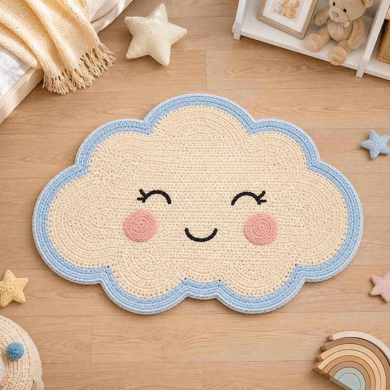 Cloud Crochet Rug Pattern PDF, Baby Play Mat, Nursery Floor Decor, Kids ...