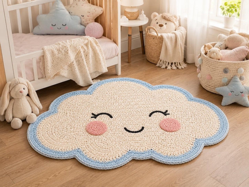 Cloud Crochet Rug Pattern PDF, Baby Play Mat, Nursery Floor Decor, Kids ...