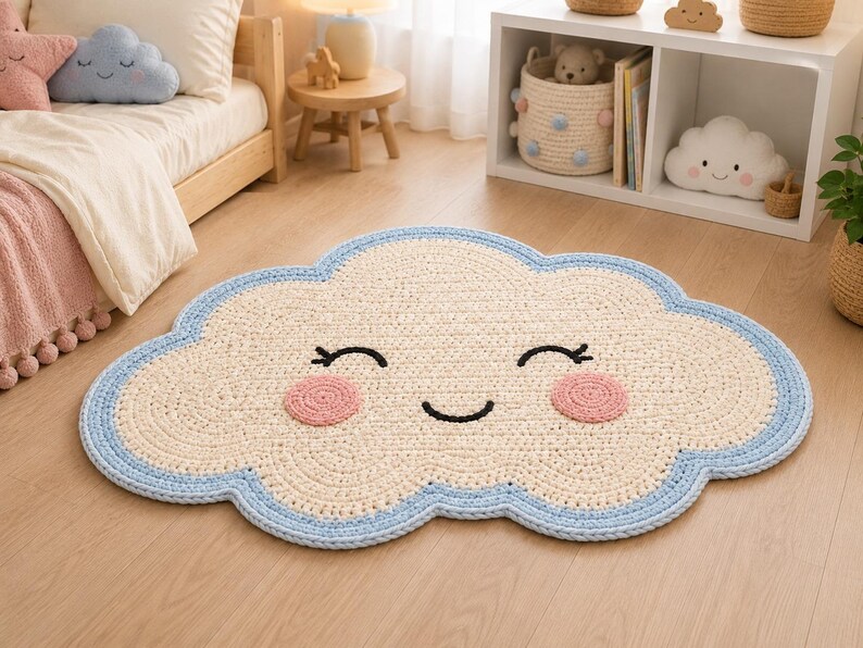 Cloud Crochet Rug Pattern PDF, Baby Play Mat, Nursery Floor Decor, Kids ...