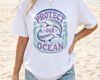Protect Our Ocean Shirt | Narwhal Sea Turtle Lover Apparel | 100% Cotton Hoodie