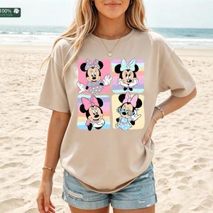 Minnie Mouse T-Shirt,Minnie Pastel Retro Grid Tee, Minnie Mouse Graphic Top, Cute Minnie Mouse Bow Hoodie