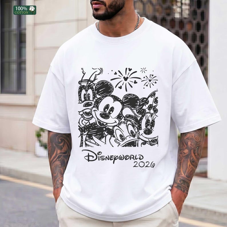 Disneyworld 2026 T-Shirt, Mickey and Friends Tee, Disney Trip Top, Hand Drawn Style Disney Group Shirt, Family Trip 2026 outfit