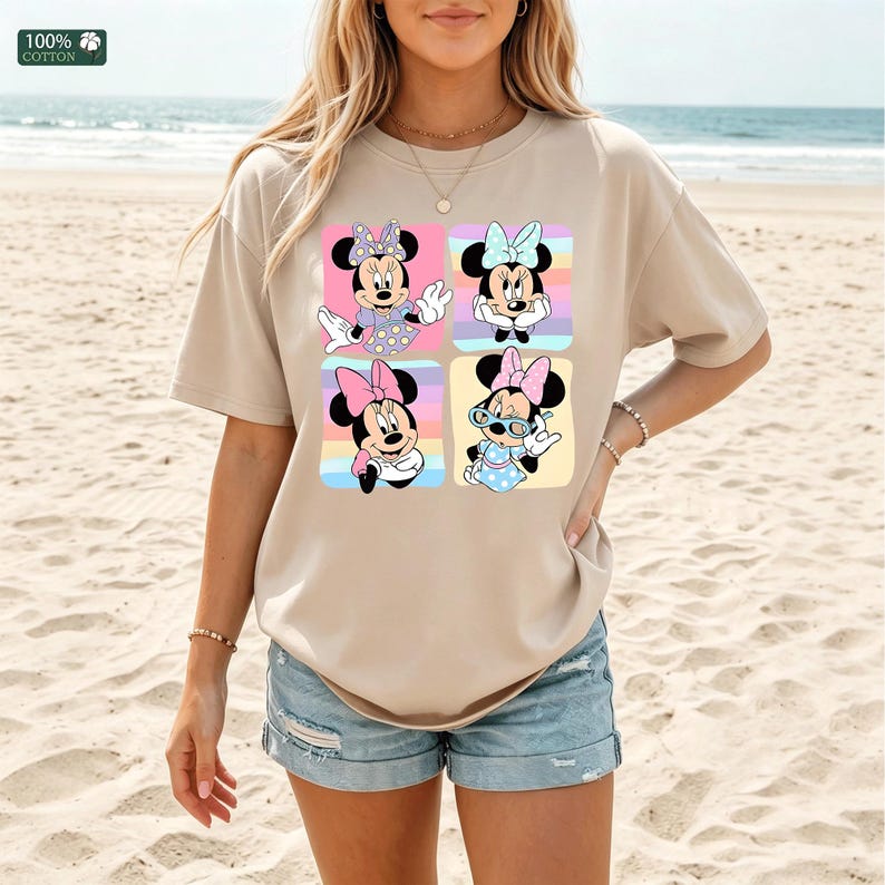 Minnie Mouse T-Shirt,Minnie Pastel Retro Grid Tee, Minnie Mouse Graphic Top, Cute Minnie Mouse Bow Hoodie