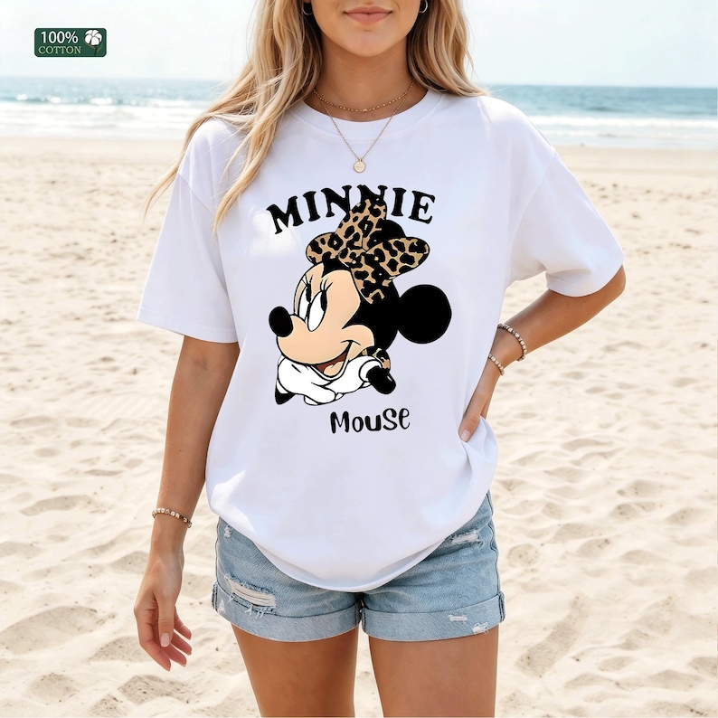 Minnie Mouse T-Shirt,Disney Family Trip outfit, Cheetah Pattern Disney Style Top, Cute Mouse Graphic Hoodie