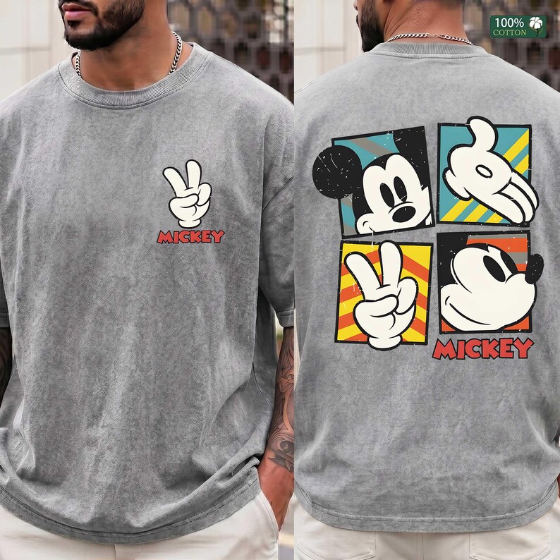 Vintage Mickey Mouse T-Shirt,  Retro Mickey Mouse Graphic Top, Mickey Hand Peace Sign hoodie