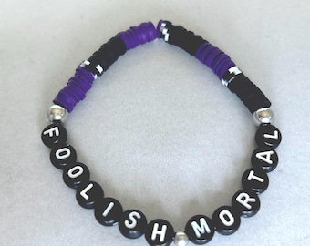 Haunted Mansion Inspired Foolish Mortal Beaded Stretch Bracelet | Spooky Theme Park Style Friendship Bracelet