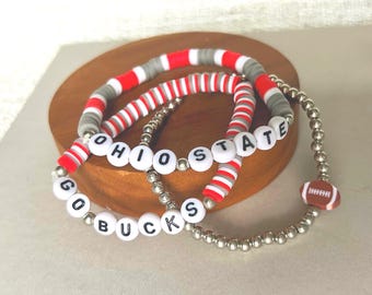 Zestaw 3 bransoletek z koralikami z motywem futbolu amerykańskiego Ohio State College Football