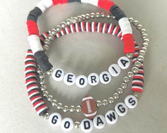 Zestaw 3 bransoletek z koralikami z motywem futbolu uniwersyteckiego Georgia Bulldogs
