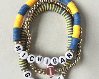 Zestaw 3 bransoletek z koralikami do układania w stosy, futbol uniwersytecki Michigan Wolverines Football