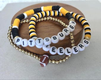 Zestaw koralikowych bransoletek i bransoletek z koralikami w kształcie heishi i złotych koralików dla drużyny futbolowej Pittsburgh Steelers, biżuteria dla kibiców
