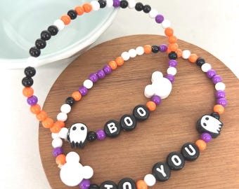 Disney MNSSHP Halloween-inspiriertes Perlenarmband | Gruseliger Maus-Schmuck | Handgefertigtes Halloween-Armband
