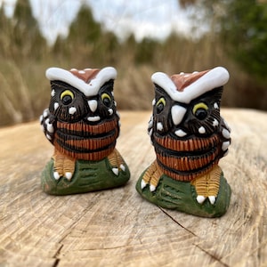 Hand-Carved Wooden Owl Pair | Tiny Artisan Owl Figurines | Rustic Woodland Folk Art | Minimalist Desk Decor | Miniature 2" Bird Statue Set