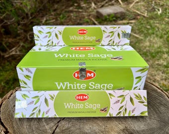 HEM White Sage Premium Masala Incense Sticks – Natural Scent for Smudging, Cleansing & Meditation – Bulk Packs of 4, 6, or 12 Boxes