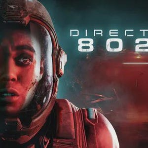 May include: A digital art image featuring a person in a space helmet with the text "DIRECTIVE 8020" in white. The person's face is visible through the helmet, with a red and dark background. The image has a futuristic, sci-fi theme.