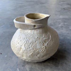 Hand built white  ceramic vase, textured, rustic, modern addition to your contemporary or traditional home. Housewarming gift. Unique gift.