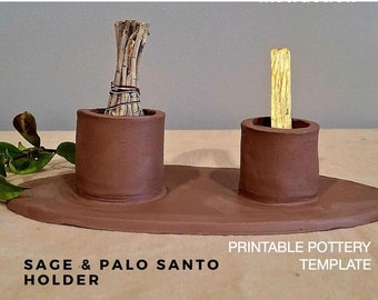 Salbei & Palo Santo Halter. Keramik Vorlage zum selbst ausdrucken. Vorlagen SET | Keramik Utensilo | Plattenbau | Easy DIY Keramik-Projekt einfach zu machen