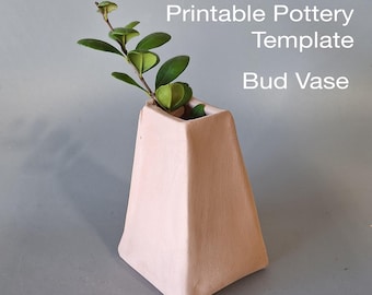Druckbare Keramik BUD VASE Vorlage. Plattenbaumuster, Nähanleitung. Schlichtes Design. Wie man eine Bud Vase aus Clay macht Tutorial. Einfach zu machen.