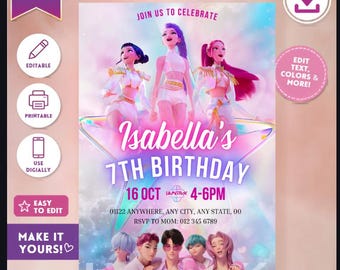Kpop Demon Hunters Birthday Invitation, Huntrix Theme Party Invite (Digital Download)