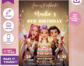 K-POP「デーモンハンターズ」誕生日招待状 – ハントリックス ゴールデンホワイトスーツ（デジタルダウンロード）