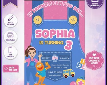 レイチェル先生の誕生日招待状｜編集可能なCanvaテンプレート｜キッズパーティーのデジタルダウンロード