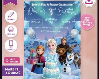 アナと雪の女王 エルサとアナの誕生日招待状テンプレート（デジタルダウンロード）
