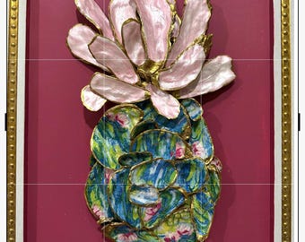 Decoupaged oyster shell pineapple
