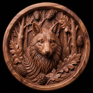 fox 3d stl model for cnc router round forest wildlife relief carving 16bit depth map for laser engraving fox medallion file stl