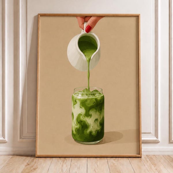 Matcha Kaffee Poster, Kaltgebrüht Wandkunst, Kaffee mit Sahne Druck, Küche Café Dekor, Moderne Kaffeebar Kunstwerk, Neutraler Kaffee Poster