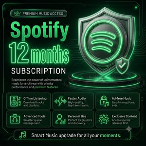 Spotify 12 Months – Ad-Free, Offline Listening, Warranty