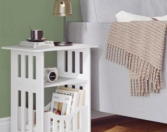 Small Bedside Table White Side Table with Storage Shelf Wooden Nightstand End Table for Bedroom Living Room Sofa Spaces