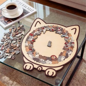 Katze Holzpuzzle mit Rahmen Einzigartige Tierform Puzzle Dekorative Rätsel Geschenk für Erwachsene Kinder Katzenliebhaber
