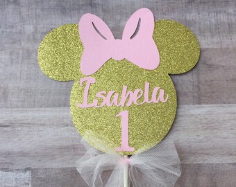 Minnie Mouse Cake Topper, Minnie Mouse smash cake topper, Minnie birthday party, Minnie Mouse Decorations, Pink and Gold Minnie, Cake Topper