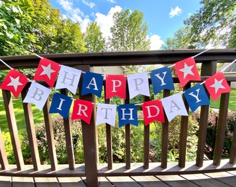 Red White and Blue Birthday Banner, Patriotic Birthday, Fourth of July Birthday Banner, Patriotic 1st Birthday Banner, Red White and Two