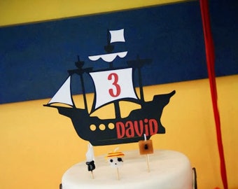 Pirate Ship Cake Topper, Pirate Birthday, Pirate Ship Decorations, Pirate Party, Smash Cake topper, Cake topper, first Birthday, Paper Goods