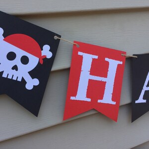 Pirate Birthday Banner, Pirate Happy Birthday Banner, Pirate Birthday Decorations, Pirate themed birthday decor, black and red pirate banner image 3