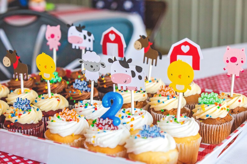 30 Assorted Farm Animal Cupcake Toppers image 4