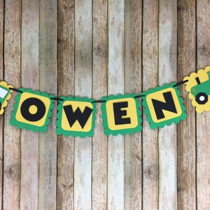 Tractor Name Banner, Tractor Banner, Tractor Birthday Banner, Green and Yellow Tractor Banner, Farm Name Banner, Barnyard Banner image 2