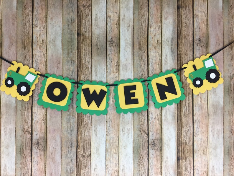 Tractor Name Banner, Tractor Banner, Tractor Birthday Banner, Green and Yellow Tractor Banner, Farm Name Banner, Barnyard Banner image 2