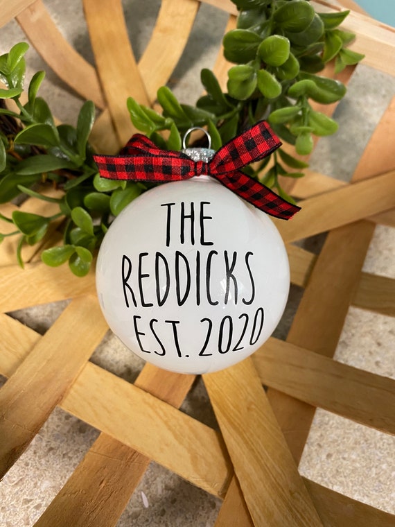 Rae Dunn Inspired Family Name Ornaments, Black White Checkered Ornaments, Farmhouse Style Ornaments, farmhouse christmas decorations Il_570xn
