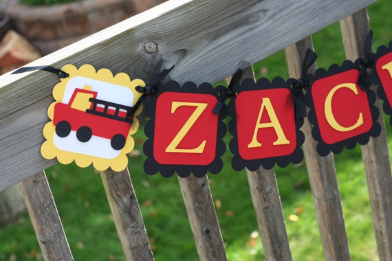 Firetruck Name Banner, Firetruck Banner, Firetruck First Birthday, Il_570xn