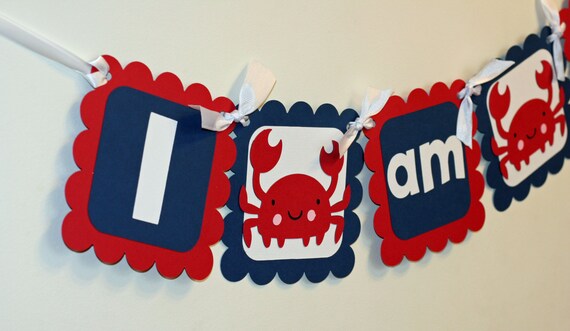Crab I am 1 Banner, Crab Highchair Banner, First Birthday, Nautical Birthday, Paper Goods, Crab Birthday, Birthday Banner, Crab Decorations Il_570xn