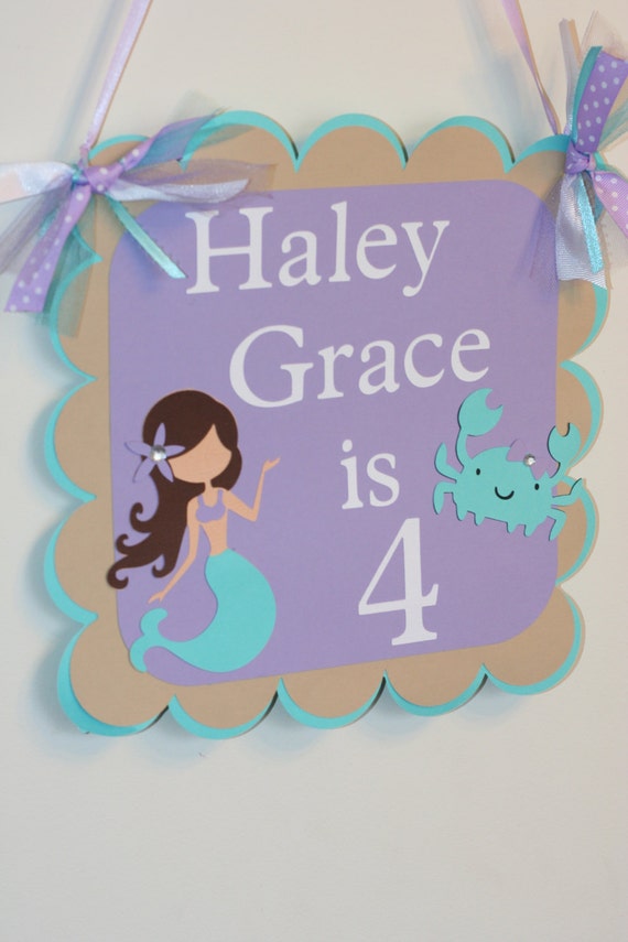 Mermaid Door Sign, Mermaid Birthday Sign, Mermaid Banner, Aqua and Lavender Mermaid, Mermaid Decorations, mermaid welcome sign, Mermaid Il_570xn