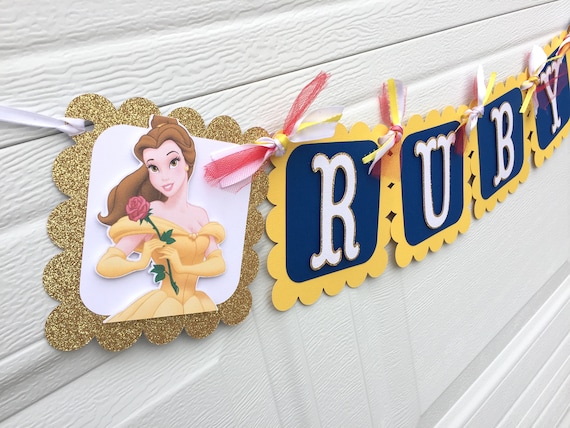Belle Name Banner, Beauty and the Beast Banner, Belle Birthday Decorations, Princess Belle Banner, Belle Banner, Beauty and the Beast Party Il_570xn