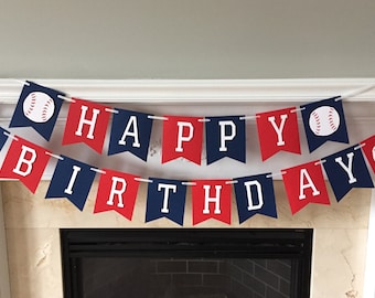 Banner de feliz cumpleaños de béisbol, banner de cumpleaños de béisbol, decoración de fiesta de béisbol, banner de utilería fotográfica de béisbol, banner de baby shower de béisbol